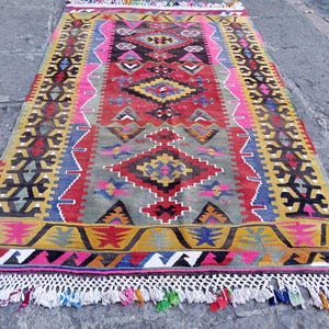 Vintage Turkish Kilim Rug: Handmade Wool Home Decor (7.3x4.1 ft)