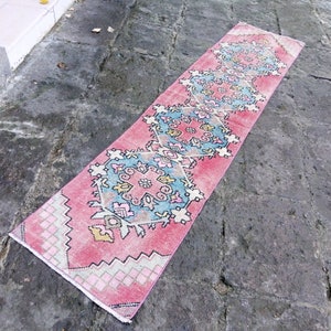 Blue runner Rug, 8.4x1.8 ft Vintage turkish blue Runner, area rug Runner, kitchen rug runner blue, hallway blue runner, Runner Handmade rug