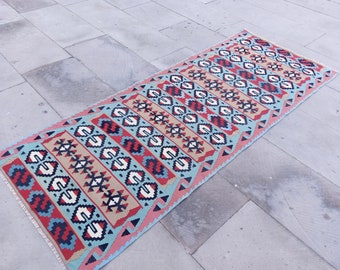 Alfombra Kilim vintage de lana turca, hecha a mano, de 1,7 x 0,6 m