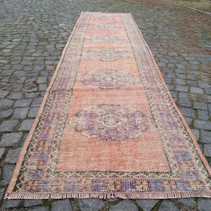 runner vintage Rug, hallway turkish runner. low Pile turkish Runner, Anatolian vintage home Decor, 11.8x2.7 ft Runner Antique Rug