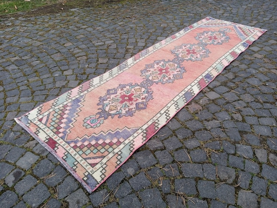 Handmade Wool Anatolian Runner Rug: 8.7x2.5 ft Vintage Turkish Rug