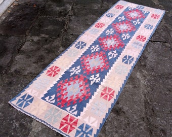 Alfombra Kilim turca vintage: decoración de lana hecha a mano (2,3 x 0,7 m)
