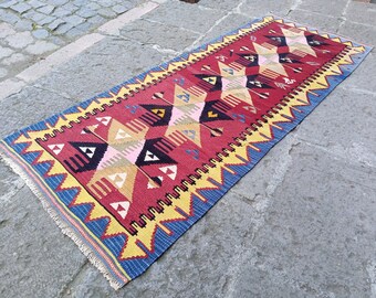 Alfombra Kilim turca vintage: decoración de cocina de lana hecha a mano (2,3 x 8,5 m)