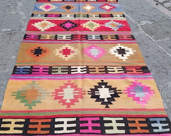 Vintage Turkish Kilim Rug: 8.7x3.9 ft, Handmade Wool Area Rug