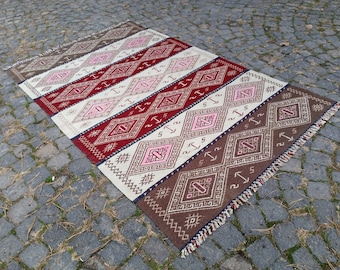 Vintage Turkish Kilim Rug: Embroidered Wool, Home Decor (6.5x3.7 ft)