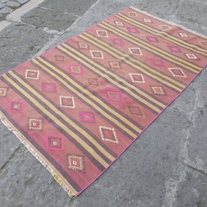Vintage Turkish Kilim Rug: Embroidered Wool, Home Decor (5.9x3.4 ft)