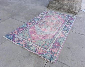 ヴィンテージブルートルコラグ：8.4x4.2フィートウールボヘミアン