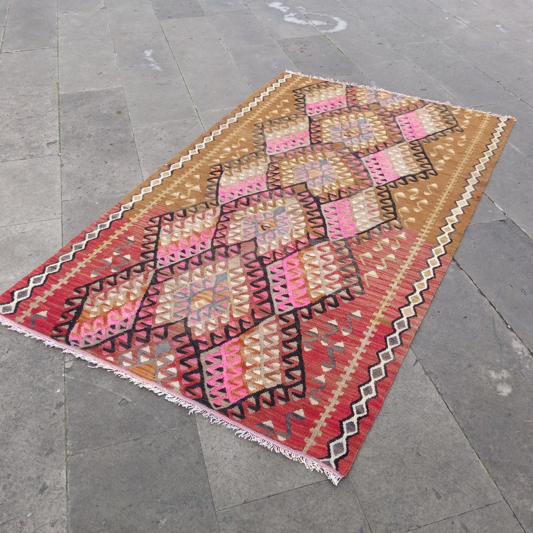 Kurdish Pink Kilim Rug 6.5x3.8 Ft Kilim Kurdish Handmade Etsy