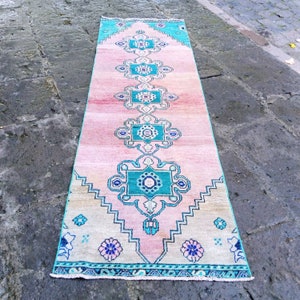 Rare runner Rug, 8.2x2.6 ft Vintage turkish blue Runner, area rug Runner, kitchen rug runner blue, hallway blue runner, Runner Handmade rug