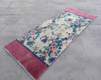 Handmade Floral Turkish Rug: Small Wool Entryway Mat (4.8x2 ft)