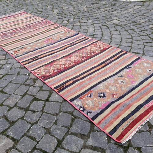 Emboidery kilim runner, Kilim Rug, emboidery Runner rug, handwoven Kilim rug, shops Vintage Kilim Runner, 8.5x2.6 ft Kilim, anatolian kilim Runner