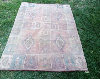 Antique Turkish Kilim Rug: Embroidered Wool, Pastel Home Decor (5.7x4.1 ft)
