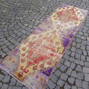Coureur antique, tapis de coureur violet, coureur de cuisine, tapis de couloir, coureur turc, coureur de zone de 7,6 x 2,5 pieds, coureur de cooridor