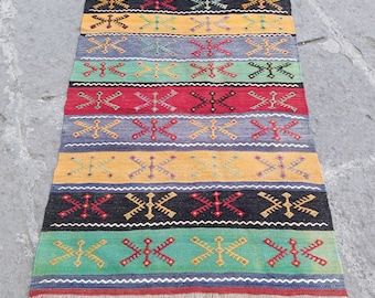 Vintage Turkish Kilim Rug: Colorful Embroidered Wool Decor (4.4x2.8 ft)