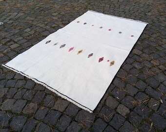 Vintage Turkish Kilim Rug: Embroidered Wool Area Rug, 5.4x3.2 ft