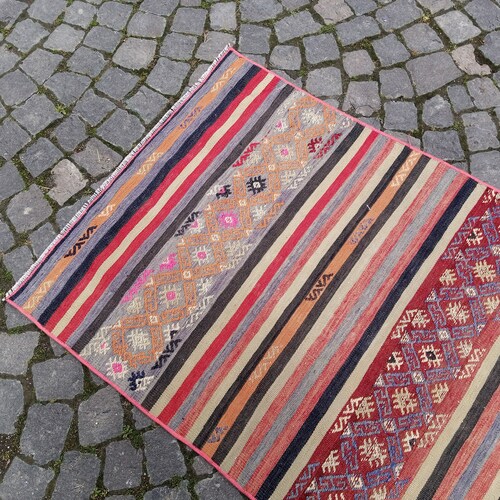 Emboidery kilim runner, Kilim Rug, emboidery Runner rug, handwoven Kilim rug, shops Vintage Kilim Runner, 8.5x2.6 ft Kilim, anatolian kilim Runner