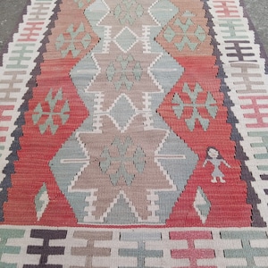 Türkischer Kelim Teppich: Handgewebter Wollteppich, 7 x 12 cm