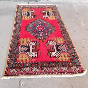 Bedroom Samll Vintage Rug, 3.2x1.7 ft Turkish Small Rug mat, door mat, bath Rug mat, entry Rug MAT, Mat door, small Runner, Area small rugs