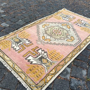 Handmade Turkish Wool Rug: Small Blue Entryway Mat ( 1.8x3.3 ft) bedroom rugs. Mini runner. Doormat. Kilim.