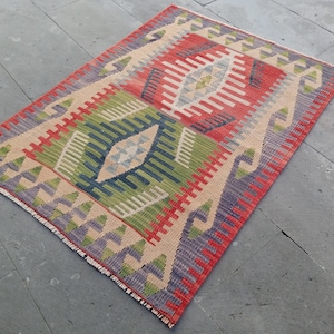 Vintage Turkish kilim, entryway Rug kilim, home Decor Rug kilim, area wool Kilim, handmade Kilim, 3.8x2.7 ft Kilim, anatolian kilim rug