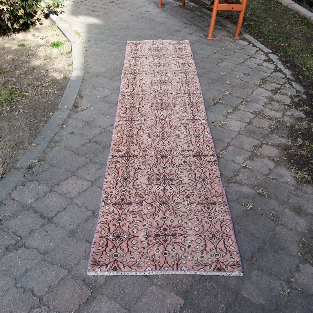 Pink Runner, Turkish Pink Vintage Runner Rug, Kitchen Runner Rug