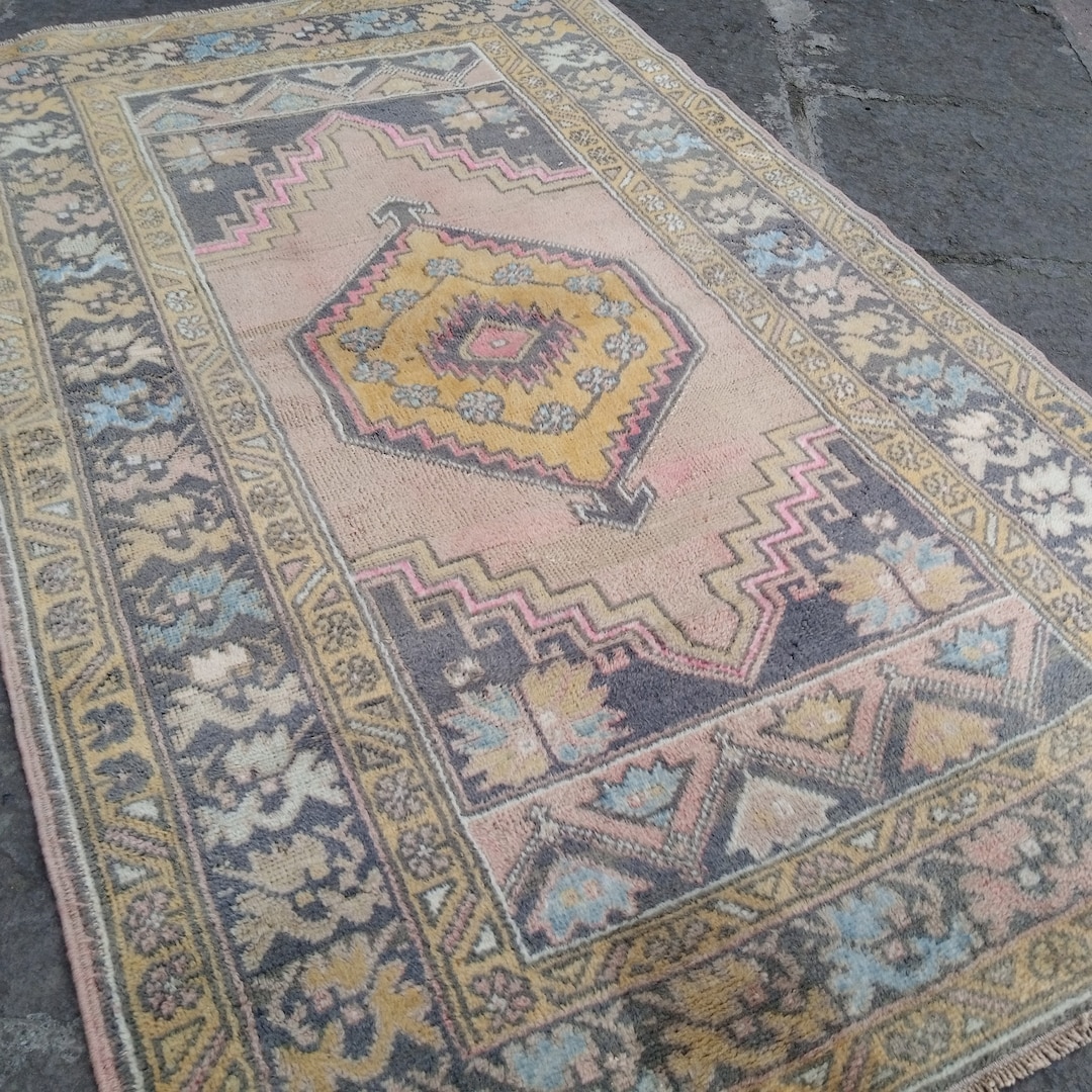 Vintage Blue Turkish Rug: Handmade Wool Boho Decor (6x3.6 Ft) - Etsy