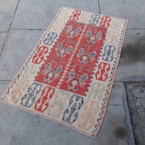 Vintage Turkish Kilim Rug: Handmade Wool, Pastel Decor (4.1x2.5 ft)