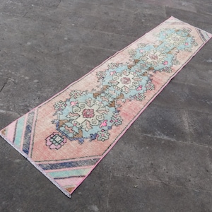 Bedroom runner Rug, 8.3x1.7 ft Vintage turkish blue Runner, area rug Runner, kitchen rug runner blue, hallway blue runner, Runner Handmade