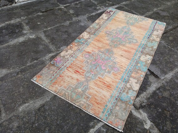 Vintage Rug Turkish, 5.1x2.6 Ft Rug Turkish, Accent Rug