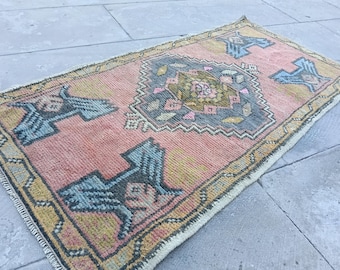 Handmade Kilim Rug: Blue Turkish Doormat, Entryway Decor ( 1.7x3.5 ft) bedroom rugs.