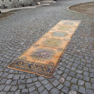 Kitchen rug runner, Orange Turkish runner rug, Area Runner rug, Vintage runner rug, 11.8x2.8 ft Runner, anatolian runner Rug