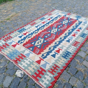 Kilim rug BLUE, Turkish Kilim rug, handmade Kilim Rug, Anatolian Kilim Rug, home Decor Kilim Rug, 5.9x3.5 ft Kilim Rug, Flatwoven tribal RUG