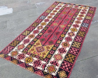 Kilim rug vintage, 7.2x3.6 ft Kilim rug, Vintage kilim area rug, colorful Kilim rug, anatolian kilim rug, flatwoven vintage kilim Rug