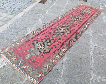 Alfombra Kilim turca vintage: decoración de cocina de lana hecha a mano (3,3 x 0,8 m)