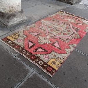 Armenian Vintage Rug, 5.6x2.8 ft low Pile Handmade Rug, area RUG pastel, home decor Armenian Rug, Armenian Rug, Pink RUG