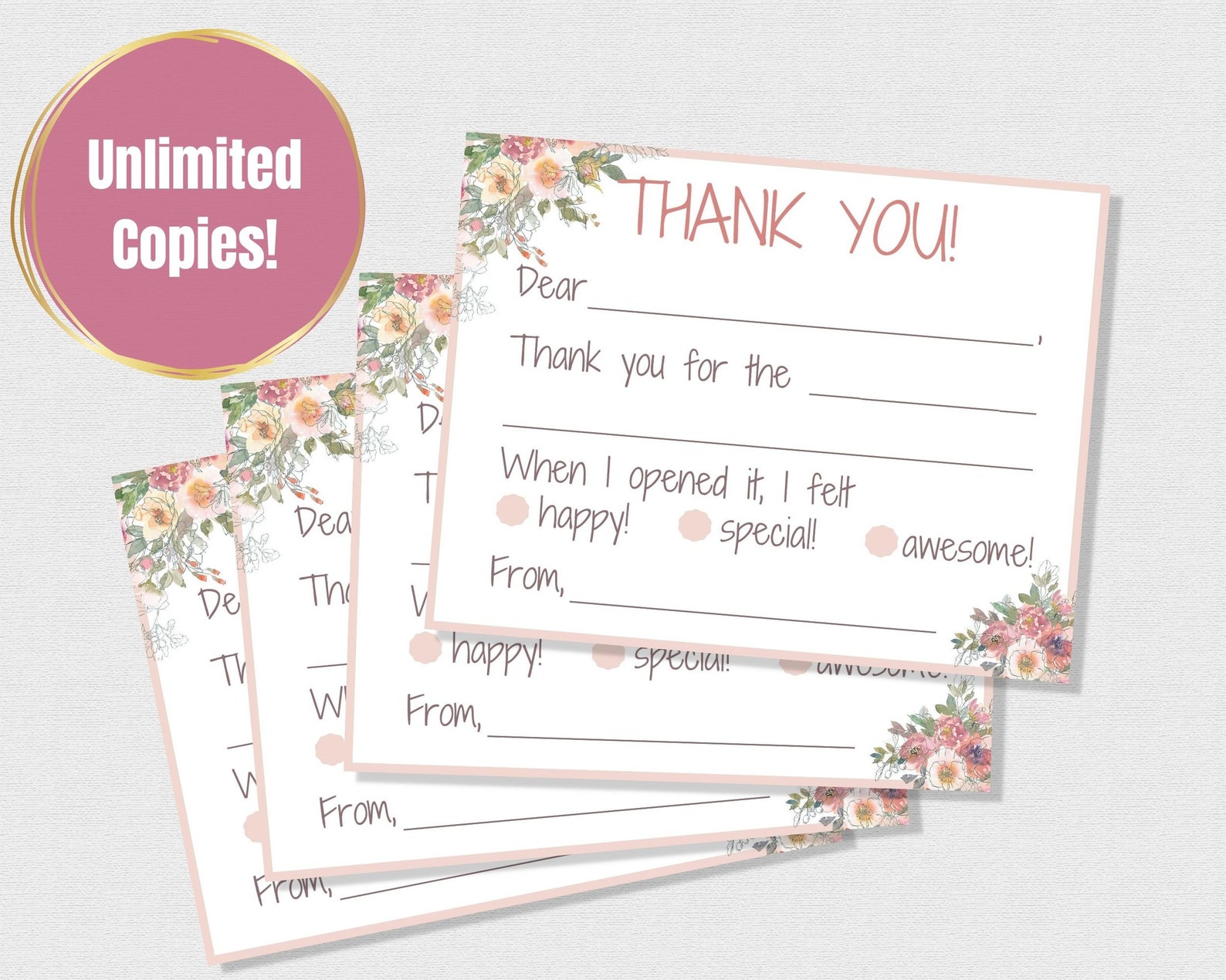 Printable Fill in the Blank Thank You, Kids Thank You Card - Etsy