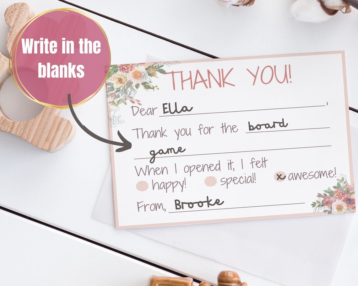 Printable Fill in the Blank Thank You, Kids Thank You Card - Etsy