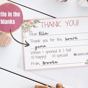 Printable Fill in the Blank Thank You, Kids Thank You Card - Etsy