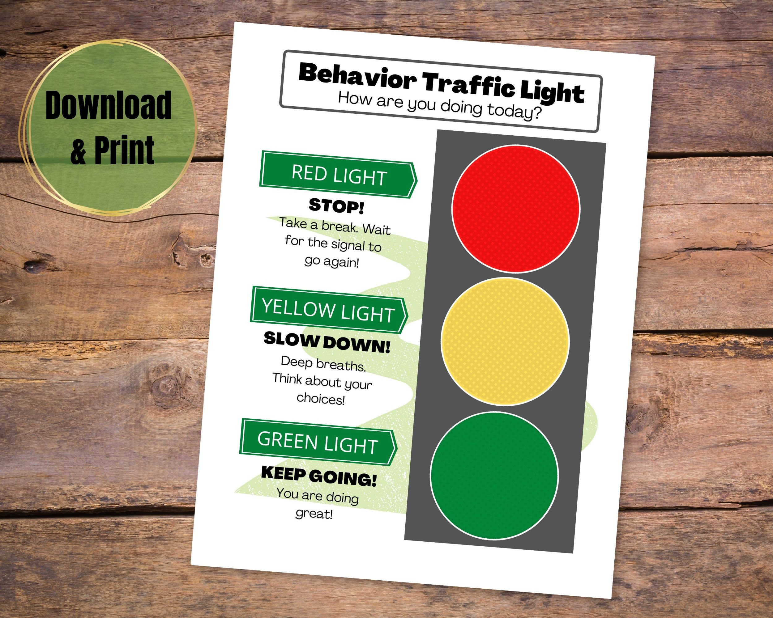 Traffic Light Behavior Chart, Printable Behavior Chart for Kids 