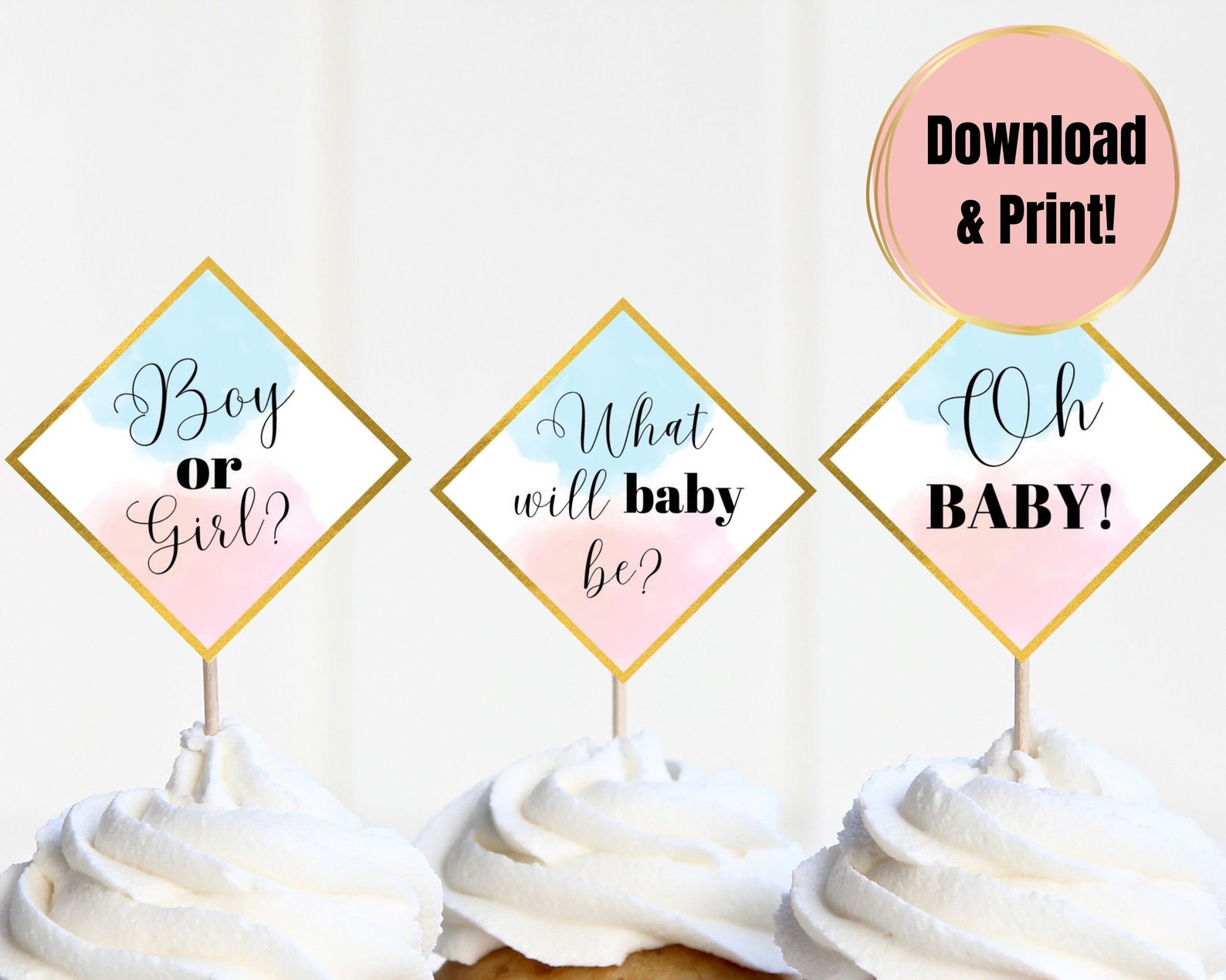 Gender Reveal Cupcake Topper, Printable Cupcake Toppers Etsy