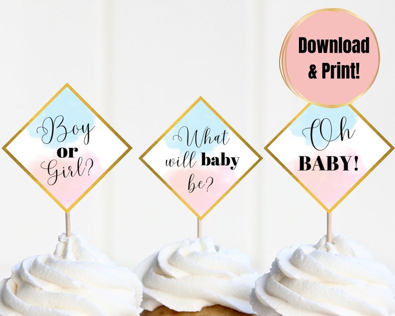 Gender Reveal Cupcake Topper, Printable Cupcake Toppers Etsy