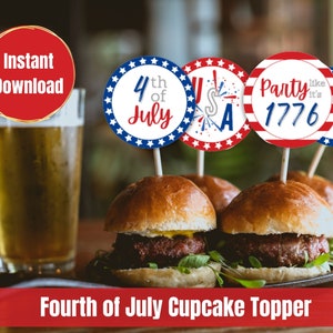 4th of July Cupcake Toppers, Printable Cupcake Toppers