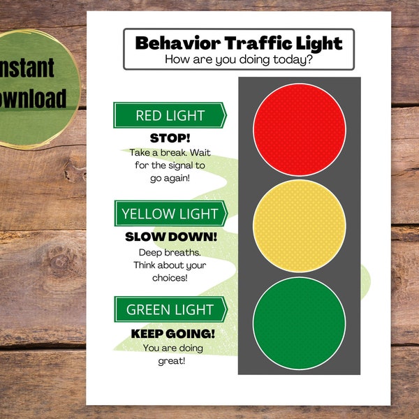 Traffic Light Behavior Chart, Printable Behavior Chart for Kids