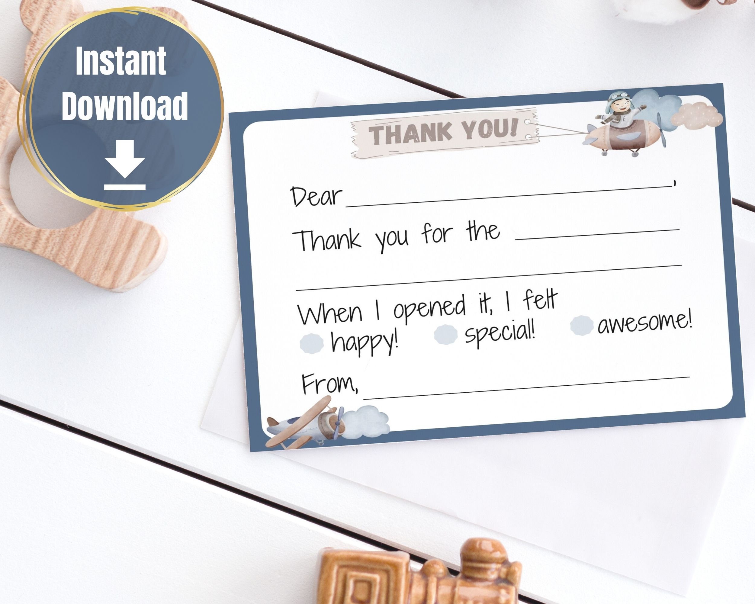 Printable - Fill in the Blank Thank You Card, Kids Thank You Card - Etsy
