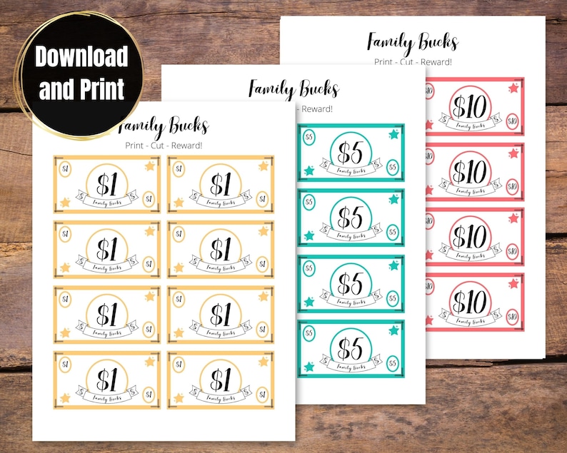 Family Bucks Printable, Mom and Dad Bucks, Reward System - Etsy