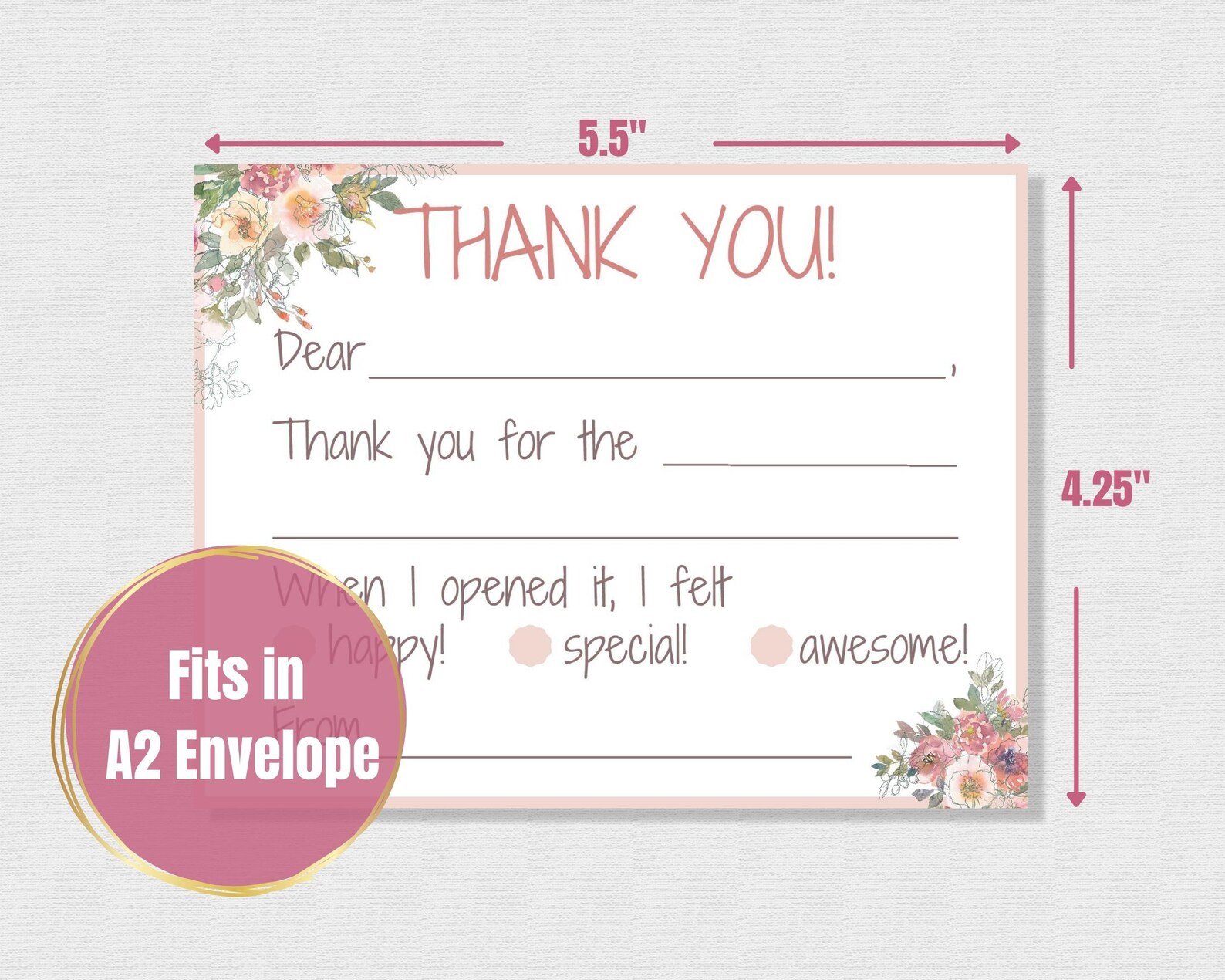 Printable Fill in the Blank Thank You, Kids Thank You Card - Etsy