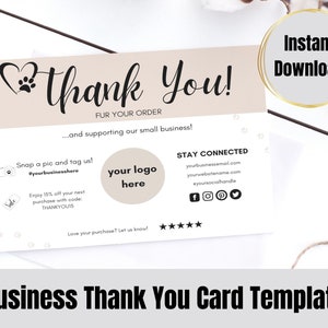 Pet Business Thank You Card Template, Editable Template