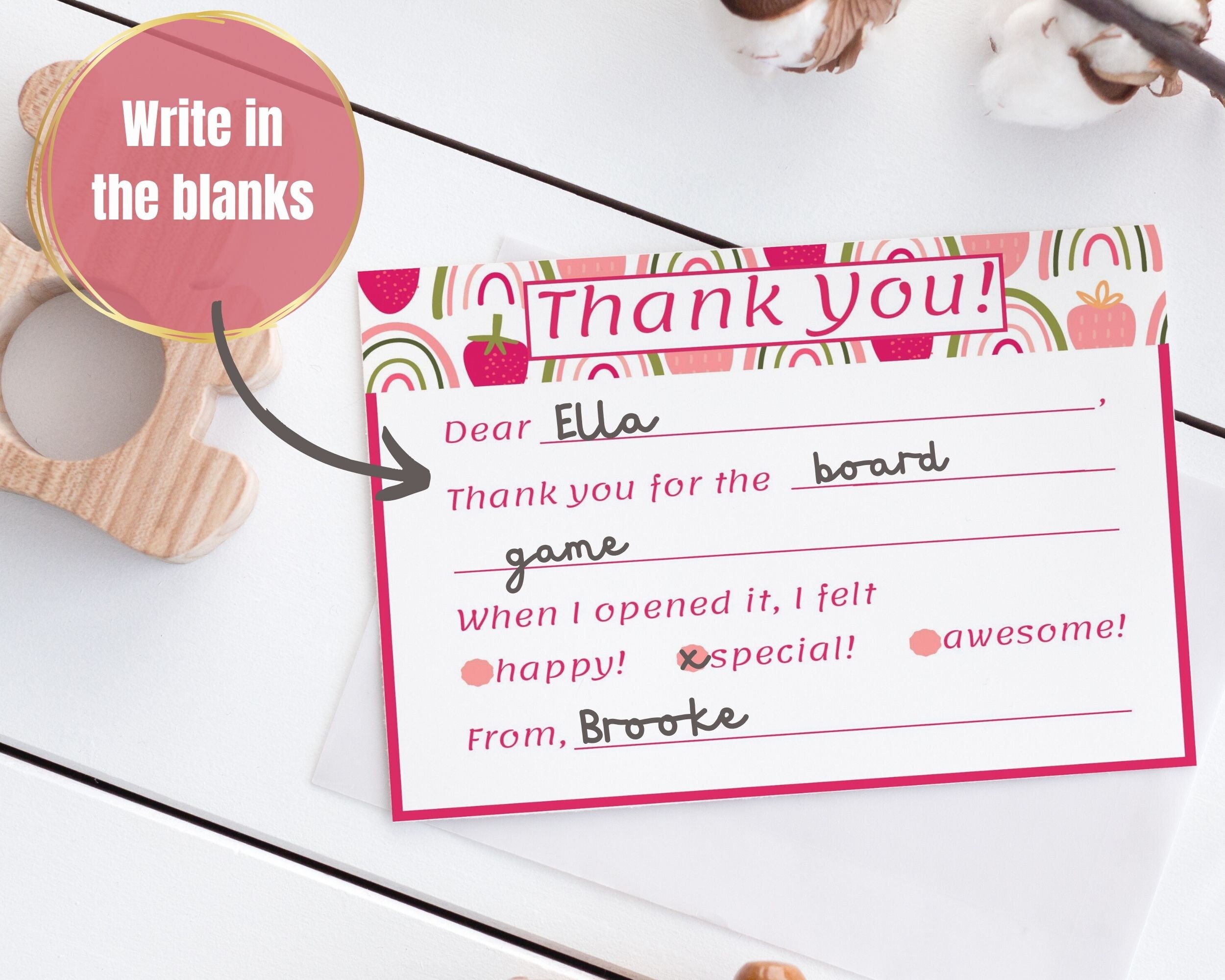 Kids Fill in the Blank Thank You Card, Rainbow Printable Thank You Card ...