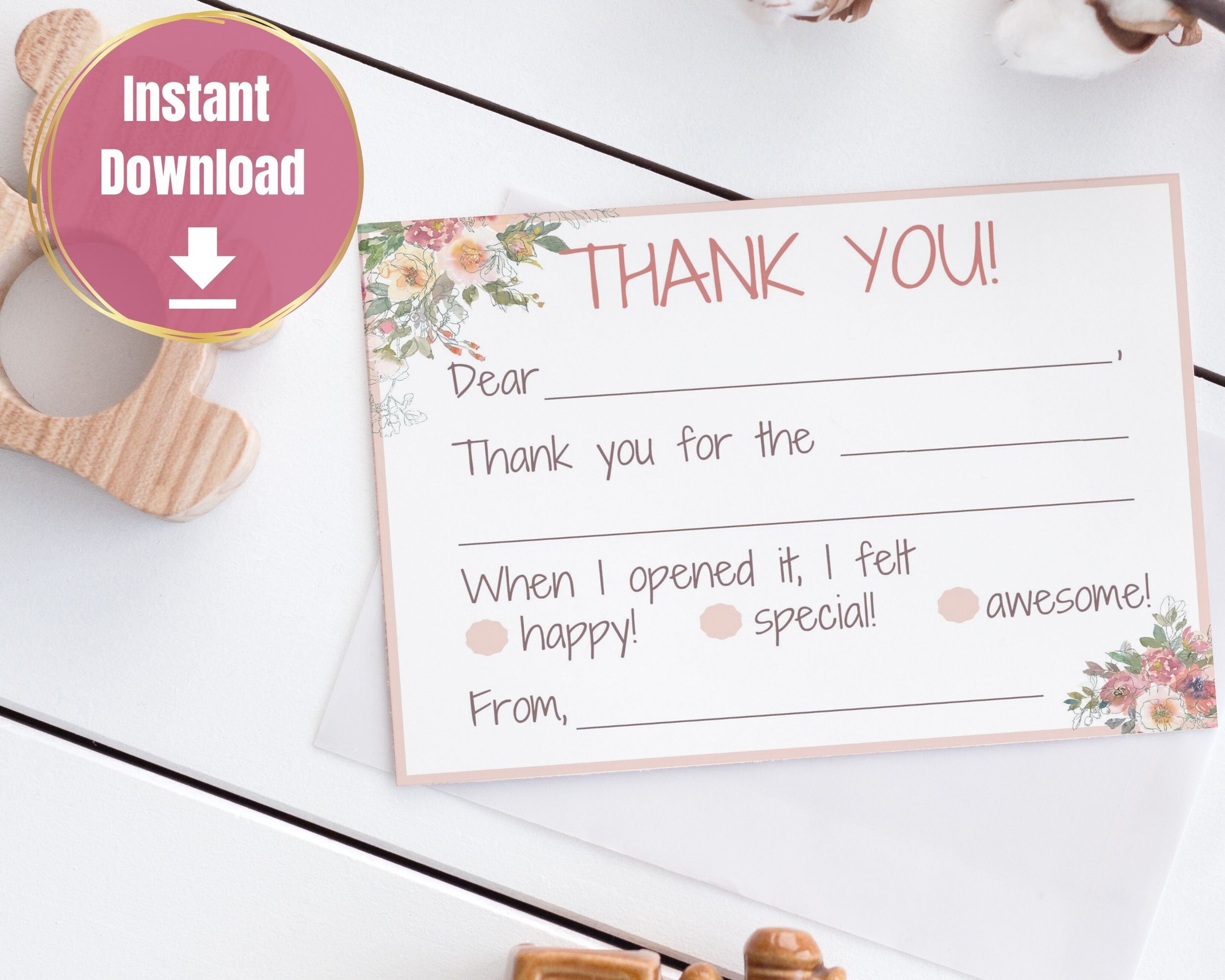 Printable Fill in the Blank Thank You, Kids Thank You Card - Etsy