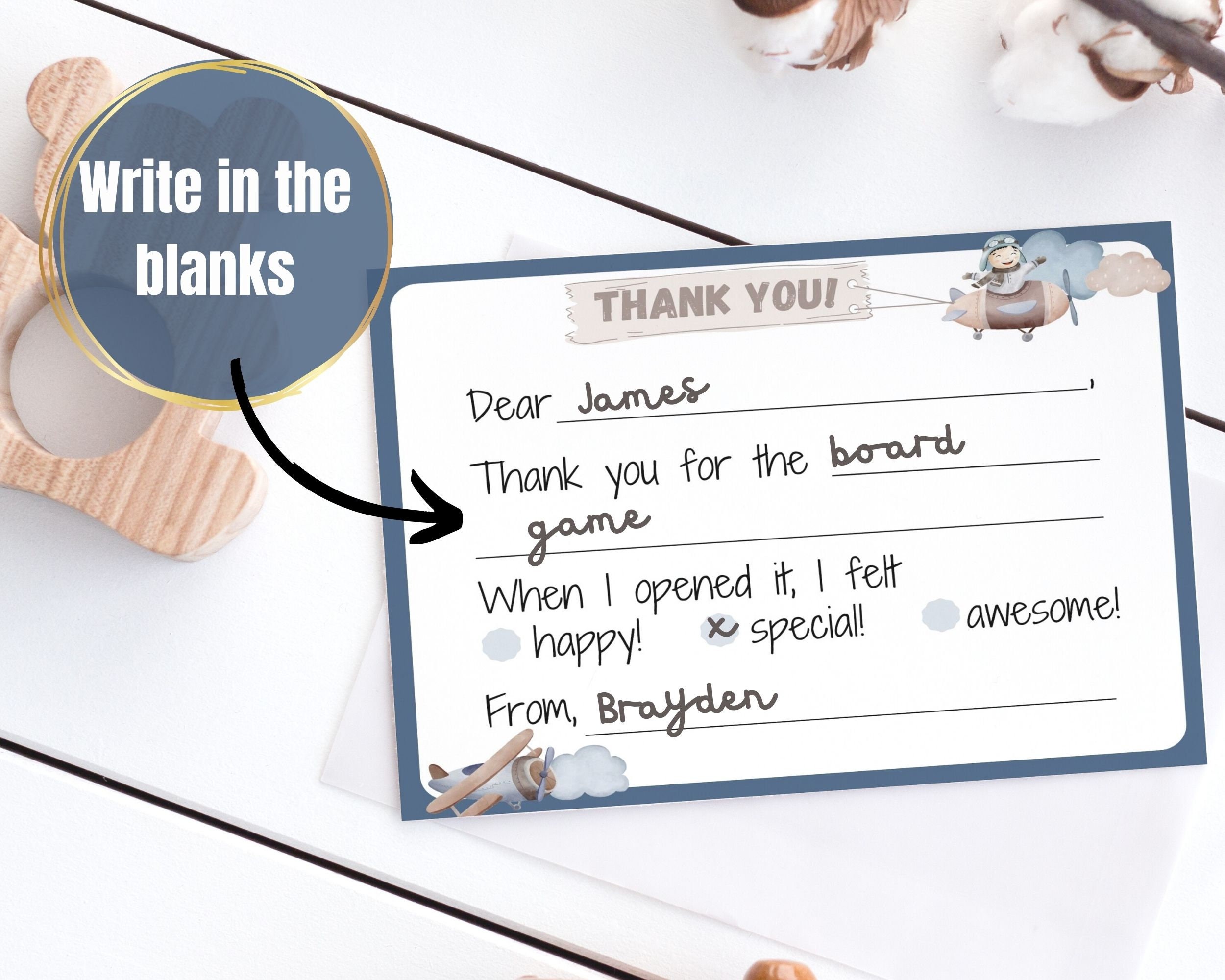 Printable - Fill in the Blank Thank You Card, Kids Thank You Card - Etsy